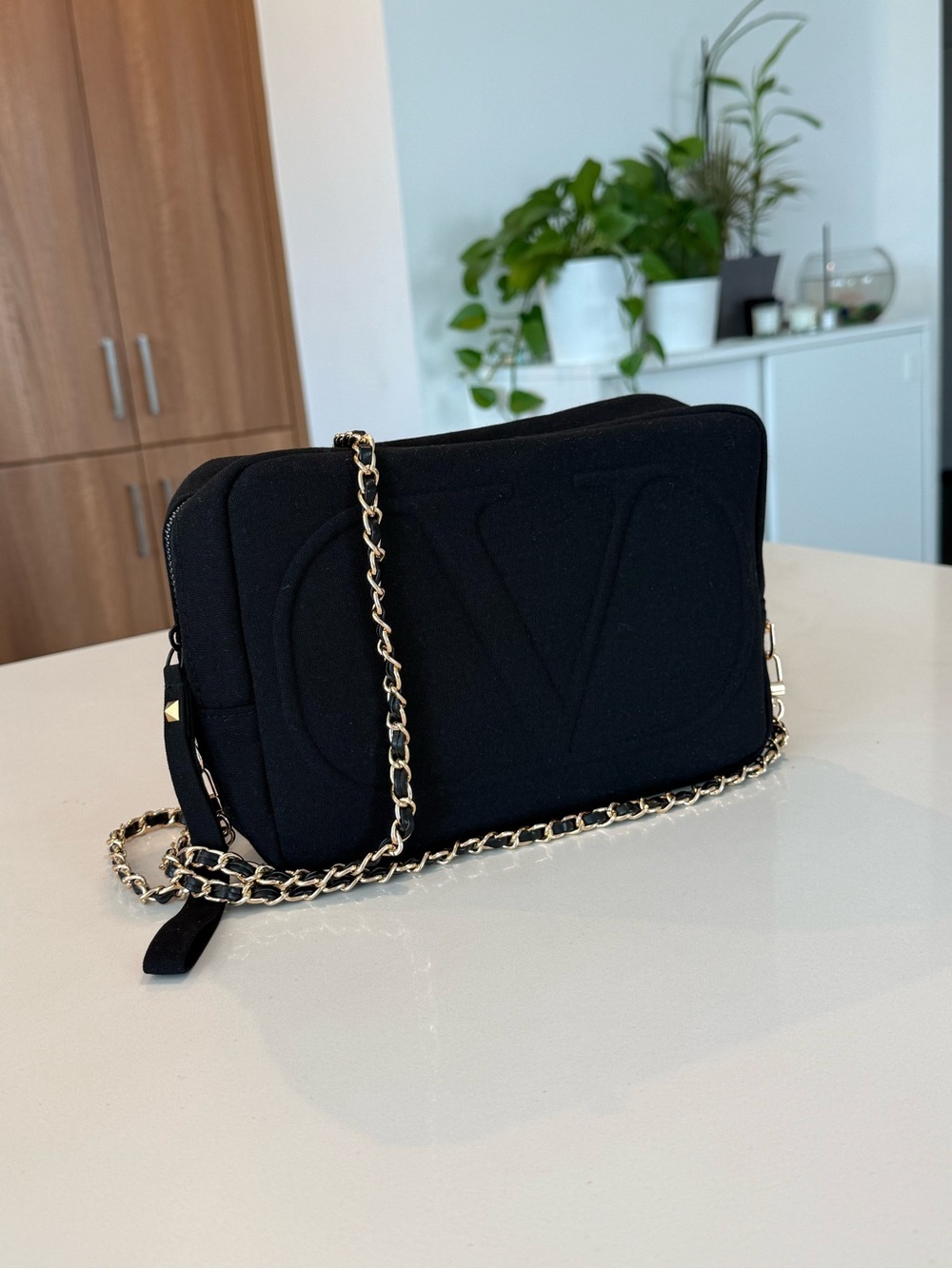 Valentino Black Crossbody Bag with Gold Chain Strap